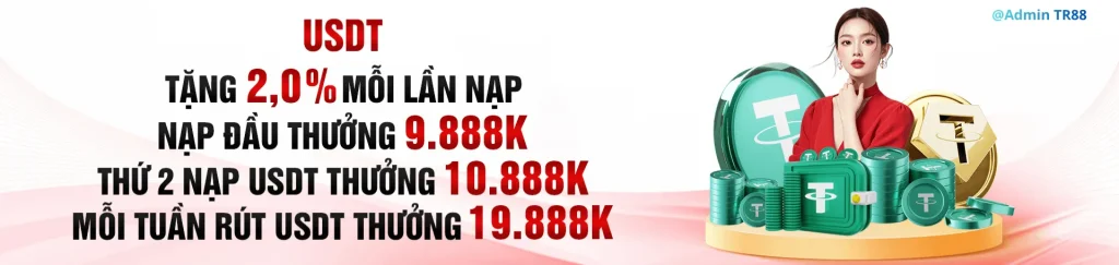 Nạp usdt tặng 2% trên trang 22tr88